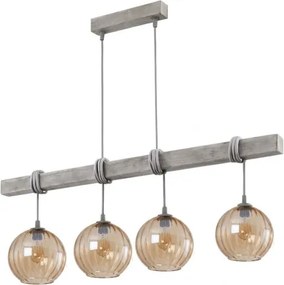Brilagi - Lustră suspendată pe cablu WOOD GLASS 4xE27/60W/230V pin/gri/maro fumuriu