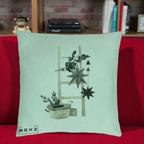 Perna Decorativa Scara Scandinavica cu Stele, 40x40 cm, Verde Menta, Husa Detasabila, Perna Inclusa, BEKZ®