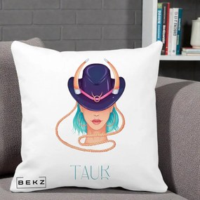 Perna Personalizata Zodie Taur, 40x40 cm, Alba Mata, Husa Detasabila, Perna Inclusa, BEKZ®