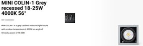 Spot LED incastrabil MINI COLIN-1 Grey recessed 18-25W 4000K 56°