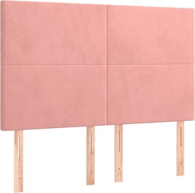 vidaXL Tăblie de pat roz 144x5x118/128 cm catifea