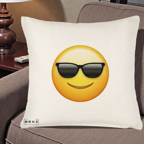 Perna Decorativa Emoji Cool Ochelari, 40x40 cm, Crem Reliefat, Husa Detasabila, Perna Inclusa, BEKZ®