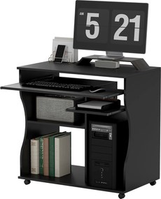 HOMCOM Birou PC pe roți, birou cu spațiu de depozitare, 80 x 48 x 75 cm, Negru | Aosom Romania
