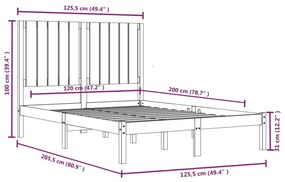 Cadru de pat, gri, 120x200 cm, lemn masiv de pin Gri, 120 x 200 cm