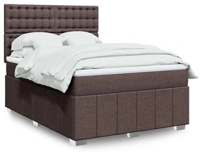 vidaXL Pat box spring cu saltea, maro închis, 140x200 cm, textil