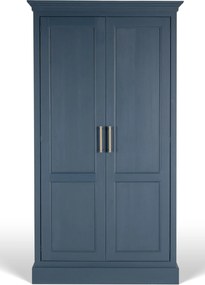 Dulap înalt bucătărie vintage din lemn de pin, albastru, cu 2 uși, 6 sertare, 4 rafturi și polițe pe uși, 220 x 120 x 57 cm, „Gustave”