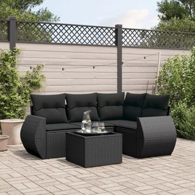 3221314 vidaXL Set mobilier de grădină cu perne, 5 piese, negru, poliratan