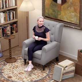 HOMCOM Fotoliu Chesterfield Gri, Confortabil, Comod și Spațiu Generos pentru Living, 74x86x102 cm | Aosom Romania