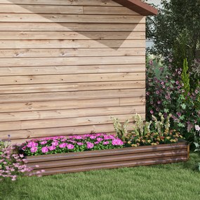 Outsunny Pat de Grădină Ridicat 405L, Jardiniere de Exterior din Oțel Galvanizat cu Bază Deschisă, pentru Plante, Flori și Legume, 240x60x30 cm, Imitație Lemn Închis | Aosom Romania