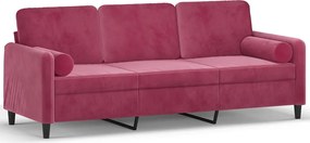 vidaXL Canapea cu 3 locuri cu pernuțe, roșu vin, 180 cm, catifea
