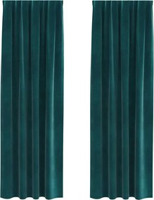 vidaXL Perdele opace 2 pcs Verde închis 140 x 225 cm Catifea