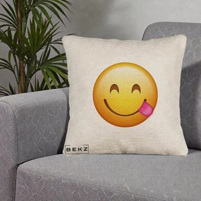 Perna Decorativa Emoji Limba Scoasa, 40x40 cm, Bej Canapea, Husa Detasabila, Perna Inclusa, BEKZ®