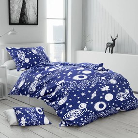 Lenjerie de pat creponata SPACE albastru + fata de perna 40 x 50 cm gratuit