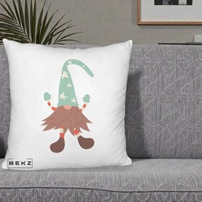 Perna Decorativa Pitic Gnom Nordic cu Cadou Menta, 40x40 cm, Alb Pufos, Husa Detasabila, Perna Inclusa, BEKZ®