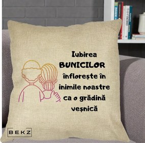 Cadou pentru Bunici - Perna Personalizata Iubirea Bunicilor Infloreste Cuplu Line Art Gradient, 40x40 cm, Crem, Husa Detasabila, Perna Inclusa, BEKZ®