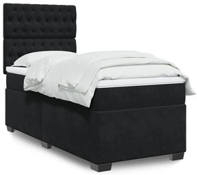 vidaXL Pat box spring cu saltea, negru, 80x200 cm, catifea