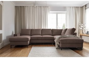 Colțar maro extensibil cu tapițerie din catifea reiată (cu colț pe partea dreaptă) Lofty Lilly – Miuform