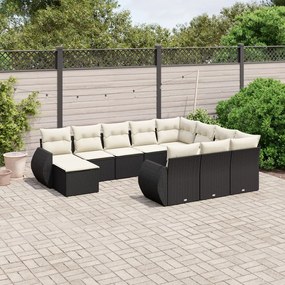 3257519 vidaXL Set canapele de grădină cu perne, 11 piese, negru, poliratan