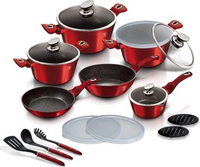 Set de oale si tigai cu capace, marmorate, 18 piese Burgundy Metalic Line Berlinger Haus BH 7035