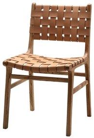 Scaun dining, maro, din piele naturala si lemn de mango, Itura