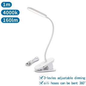 Lampă LED reîncărcabilă dimabilă de masă cu clemă Aigostar LED/2,5W/5V 1200mAh alb