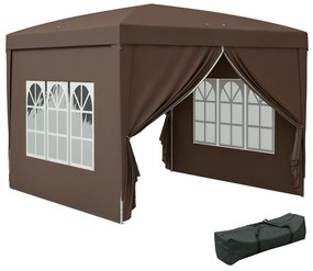 Outsunny Pavilion Pliabil cu 2 Uși, 2 Ferestre, 4 Panouri Laterale și Geantă de Transport, 2.95x2.95x2.58 m, Cafeniu | Aosom Romania
