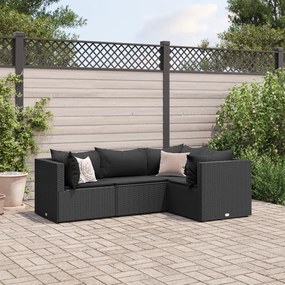 3308075 vidaXL Set mobilier relaxare grădină 4 piese cu perne poliratan negru