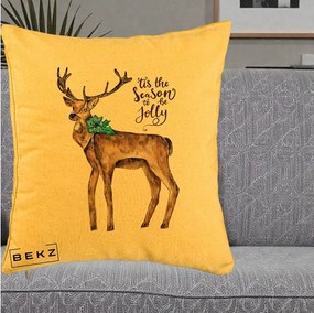 Perna Decorativa Ren Tis the Season to be Jolly, 40x40 cm, Galben, Husa Detasabila, Perna Inclusa, BEKZ®