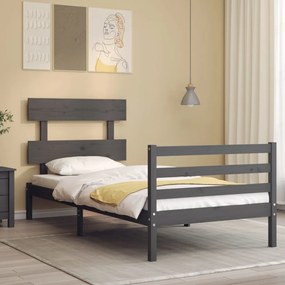 3195083 vidaXL Cadru de pat cu tăblie, gri, 100x200 cm, lemn masiv