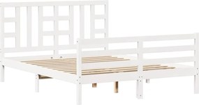 vidaXL Cadru de pat cu tăblie, alb, king size, lemn masiv