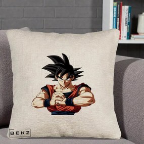 Perna Personalizata Dragon Ball Goku Portret Serios, 40x40 cm, Bej Canapea, Husa Detasabila, Perna Inclusa, BEKZ®