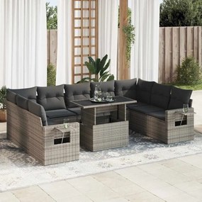 3326541 vidaXL Set mobilier de grădină cu perne, 10 piese, gri, poliratan