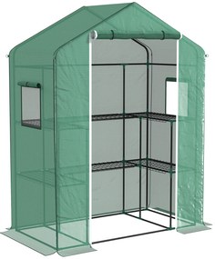 Outsunny Seră de grădină cu 1 ușă, 2 ferestre și 2 rafturi în formă de U pentru Legume Plante Flori Husă PE 140x73x190 cm | Aosom Romania