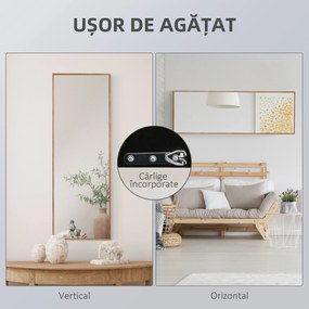 HOMCOM Oglindă Lungă din Lemn Design Natural, Montare Verticală/Orizontală, pentru Hol sau Dormitor, Maro | Aosom Romania