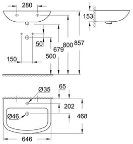 GROHE 39420000 - Lavoar suspendat EURO CERAMIC, 646 × 468 mm, ceramică/alb