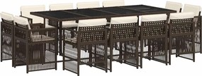 vidaXL Set mobilier de grădină, 13 piese, maro, cu perne, poliratan