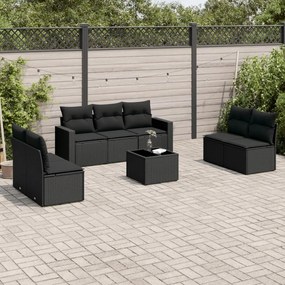 3218825 vidaXL Set mobilier de grădină cu perne, 8 piese, negru, poliratan