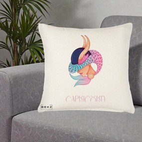 Perna Personalizata Zodiac Capricorn Cowgirl, 40x40 cm, Crem Reliefat, Husa Detasabila, Perna Inclusa, BEKZ®