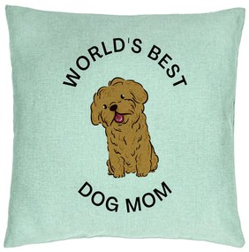 Perna Decorativa, Model World's Best Dog Mom, 40x40 cm, Verde Menta, Husa Detasabila, Burduf