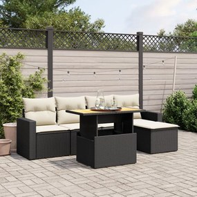 3271287 vidaXL Set mobilier de grădină cu perne, 6 piese, negru, poliratan