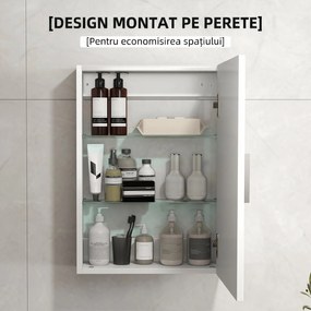 HOMCOM Dulap de Perete pentru Baie cu Rafturi Reglabile din Sticlă Securizată, 40x15x55 cm, Alb lucios | Aosom Romania