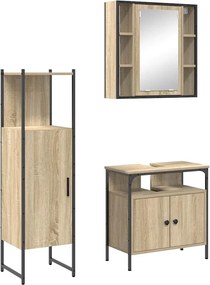 vidaXL Set de mobilier pentru baie cu raft 3 pcs Maro Lemn compozit