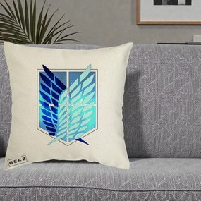 Perna Personalizata Attack on Titan Wings of Freedom, 40x40 cm, Ecru, Husa Detasabila, Perna Inclusa, BEKZ®