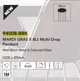 Lustra moderna cu 8 pendule colorate Mardi Gras II