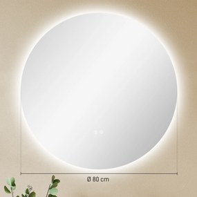 Kleankin Oglinda de Baie Rotunda cu Lumina LED in 3 Culori si intrerupatoare Touch, Ø70x3.5 cm, Transparent | Aosom Romania