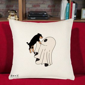 Perna Decorativa Caine Rottweiler Fantoma Halloween, 40x40 cm, Crem Reliefat, Husa Detasabila, Perna Inclusa, BEKZ®