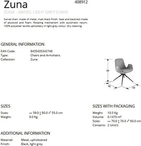 Scaun pivotant dining design elegant Zuna gri