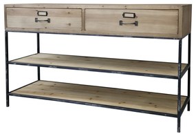 Consola din lemn, cu 2 rafturi si 2 sertare, aspect rustic