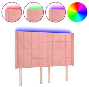 vidaXL Tăblie de pat cu LED, roz, 147x16x118/128 cm, catifea