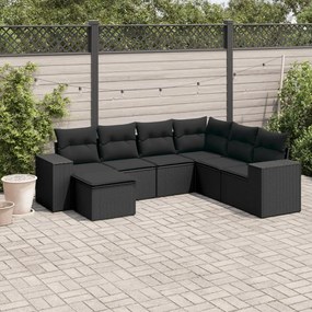 3255232 vidaXL Set canapele de grădină cu perne, 7 piese, negru, poliratan